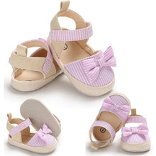 Load image into Gallery viewer, Newborn Infant Baby Summer Shoes Soft Crib Shoes Infants Anti-slip Striped Bowknot Pre Walker Sandals
