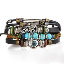 将图片加载到图库查看器,BOHO Tibet Stone Feather Multilayer Leather Bracelet Eye Fish Charms Beads Bracelets For Men Vintage Punk Wrap Wristband Cool Jewelry