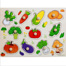 将图片加载到图库查看器,Kid Early Educational Table With Shapes of Vegetables and Animals Baby Hand Grasp Wooden Puzzle Toy Alphabet And Digit Learning Education Child Wood Toy