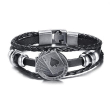 Load image into Gallery viewer, Lucky Vintage Men's Leather Bracelet Playing Cards Charm Multilayer Braided Men and Women Gift