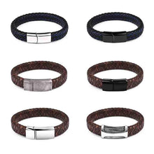 Load image into Gallery viewer, Handmade Luxury Modern Leather Black Blue Braided Leather Bracelet for Men Stainless Steel Design