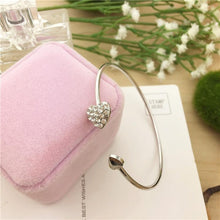 将图片加载到图库查看器,New Fashion Adjustable Stainless Steel Crystal Double Heart Bow Cuff Opening Bracelet For Women Jewelry Gift