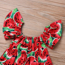 Load image into Gallery viewer, 2PCS Newborn Baby Girl Watermelon Summer Cute Bodysuit Jumpsuit Outfit WIth Bow For Girls