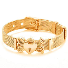 将图片加载到图库查看器,Fashion Stainless Steel Woman and Men Bracelet Mesh Bracelet Set Crystal Heart Anchor Charm Fine Bracelet Bangle For Female Lover