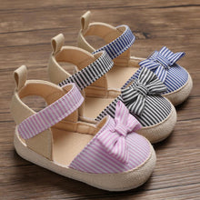 Load image into Gallery viewer, Newborn Infant Baby Summer Shoes Soft Crib Shoes Infants Anti-slip Striped Bowknot Pre Walker Sandals