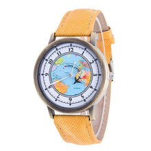 Load image into Gallery viewer, Fashion Casual Watches Women Casual Wristwatch Personality World Map With Airplane Pattern Cowboy Band Quartz Watch For Woman and Girls