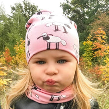 将图片加载到图库查看器,Modern Children Girls Cartoon Sheep Printing Cotton Hat and Scarf Animal Pattern Kids Caps Baby Beanie