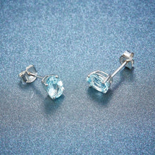 Load image into Gallery viewer, HUTANG Aquamarine Women's Stud Earrings Natural Blue Gemstone Solid 925 Sterling Silver Fine Elegant Classic Jewelry for Gift