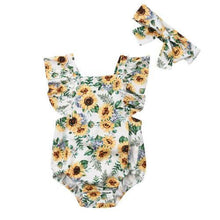 Load image into Gallery viewer, Modern Elegant Baby Girl Floral Romper Jumpsuit Playsuit Clothes Sun suit Baby Clothing WIth Sunflower Design And Bow