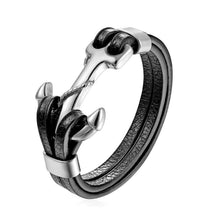 将图片加载到图库查看器,Genuine Leather Anchor Bracelet Men Lion Double Wolf Shackles Stainless Steel Charm Bracelets Wristband Fashion Jewelry