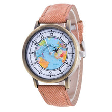 Load image into Gallery viewer, Fashion Casual Watches Women Casual Wristwatch Personality World Map With Airplane Pattern Cowboy Band Quartz Watch For Woman and Girls