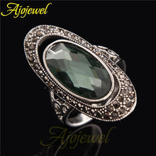 Load image into Gallery viewer, Ajojewel Women's Blue/Green Oval Crystal Ring Black CZ Vintage Finger Jewelry Wholesale Bague Femme Fashion Gift
