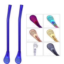Load image into Gallery viewer, 2Pcs Metal Straw Stainless Steel Drinking Tea Mate Straw Gourd Bombilla Filter Spoon Filter Pipette Kitchen Bar Accessories