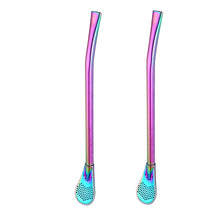Load image into Gallery viewer, 2Pcs Metal Straw Stainless Steel Drinking Tea Mate Straw Gourd Bombilla Filter Spoon Filter Pipette Kitchen Bar Accessories