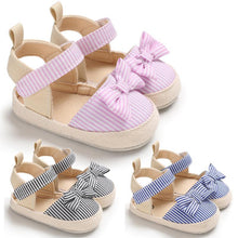 Load image into Gallery viewer, Newborn Infant Baby Summer Shoes Soft Crib Shoes Infants Anti-slip Striped Bowknot Pre Walker Sandals