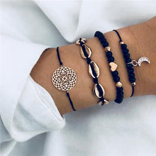 将图片加载到图库查看器,Bohemian Black Beads Chain Bracelets Bangles For Women Fashion Heart Compass Gold Color Bracelets Sets Luxury Jewelry Gifts