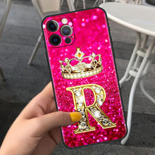 Load image into Gallery viewer, Pink Shiny Letter Phone Case For Iphone 11 7 Pro Xr X Xs Max 6 6s 8 Plus Glitter Rhinestone Phone Cover Soft Cover Shockproof Glitter Sparkle Case Girly Women Protective Pink Cover
