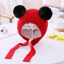 Load image into Gallery viewer, Handmade Modern Trend Winter Christmas Knitted Baby Hat Cute Double Pompom Infant Baby Boy Girl Cap Ear Protection Hats Kids Children Cap