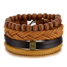Load image into Gallery viewer, Vintage Black Bead Bracelets For Men Fashion Hollow Triangle Leather Bracelet & Bangles Multilayer Wide Wrap Jewelry For Men and Women