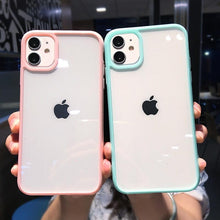 Load image into Gallery viewer, Transparent Shockproof Bumper Phone Case For iPhone 11 12 13 14 Pro Max Mini Cute Candy Color Hard Cover Luxurious Translucent Case for iPhone