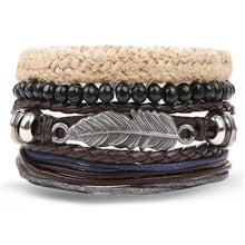 Load image into Gallery viewer, Vintage Black Bead Bracelets For Men Fashion Hollow Triangle Leather Bracelet & Bangles Multilayer Wide Wrap Jewelry For Men and Women