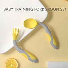 Load image into Gallery viewer, New Baby Training Twist Spoon And Fork Silicone Feeding Infant Food Grades Soft Head Children's Cutlery With Storage For Boys And Girls