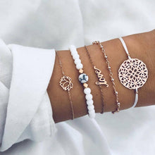 Load image into Gallery viewer, Fashion Bohemia Leaf Round Knot Cuff Bangle Gold Chain Charm Bracelet for Women Simple Geometric Bracelets Luxury Jewelry
