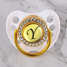 Load image into Gallery viewer, Luxury Glam Crystal White Bling Pacifier 26 Initial Letters Available Handmade Rhinestones Baby Pacifier For Baby