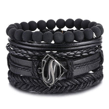 Load image into Gallery viewer, Vintage Black Bead Bracelets For Men Fashion Hollow Triangle Leather Bracelet & Bangles Multilayer Wide Wrap Jewelry For Men and Women
