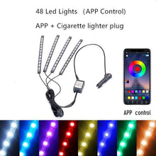 Load image into Gallery viewer, Interior Car Lights LED Car Strip Lights with Two-Line Waterproof Design RGB LED Strip Light With USB Wireless Remote Music Control Multiple Modes and Music Sync Under Dash Car Lighting with Car Charger, DC 12V