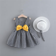 将图片加载到图库查看器,Print Plaid Bow Summer Princess Party Dress Infant Newborn Baby Dress+Hat 2pcs Kids Clothing Set
