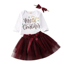 将图片加载到图库查看器,Luxury Newborn Toddler Baby Girl Clothes Set Long Sleeve Romper Christmas Princess Dress Mesh Skirt with Headband Set With Skirt Romper and Ribbon Bow