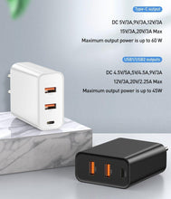 Load image into Gallery viewer, 3 Ports USB Fast Charger 60W Support Quick Charge Type-C PD Charger QC 4.0 3.0 Phone Charger