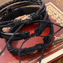 Load image into Gallery viewer, Vintage Black Bead Bracelets For Men Fashion Hollow Triangle Leather Bracelet & Bangles Multilayer Wide Wrap Jewelry For Men and Women