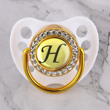 Load image into Gallery viewer, Luxury Glam Crystal White Bling Pacifier 26 Initial Letters Available Handmade Rhinestones Baby Pacifier For Baby