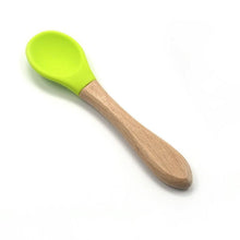 将图片加载到图库查看器,2PCS Bamboo Training Spoons Organic Soft Baby Feeding Silicone Tip Spoon Scoop Easy Grip Handle Toddlers Infant Gifts For Parents And Baby Boys Or Girls
