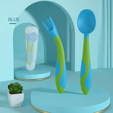 Load image into Gallery viewer, New Baby Training Twist Spoon And Fork Silicone Feeding Infant Food Grades Soft Head Children's Cutlery With Storage For Boys And Girls