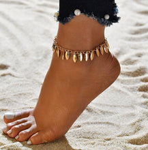 Load image into Gallery viewer, Gold Metal Shell Coconut Tree Female Anklets Barefoot Sandals Foot Summer Double Layers Foot Bracelets Leg Jewelry
