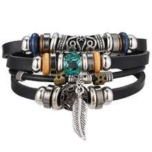 Load image into Gallery viewer, Vintage Black Bead Bracelets For Men Fashion Hollow Triangle Leather Bracelet & Bangles Multilayer Wide Wrap Jewelry For Men and Women