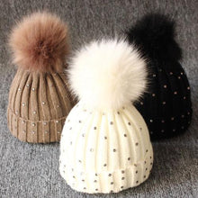 将图片加载到图库查看器,Fashion TrendBaby Girls Lovely Winter Warm Fur kintted Pompom Beanies Cap For Winter In Elegant Style