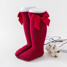 将图片加载到图库查看器,Baby Girls High Long Soft Cotton Lace Big Bow Knee Socks Toddlers Stretchable Material Excellent For Every Occasion