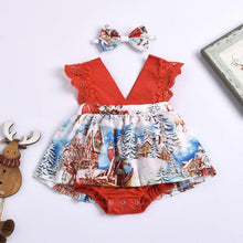 Load image into Gallery viewer, 2pcs 0-24M Christmas Newborn Baby Girls Romper Dress+ Headband Santa Print Jumpsuits Outfit Unique Design