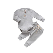 Load image into Gallery viewer, Infant Newborn Baby Spring Autumn Ribbed Solid Clothes Sets Long Sleeve Bodysuits , Elastic Pants 2PCs