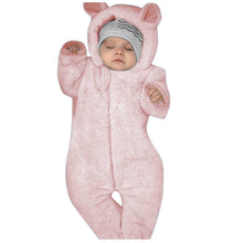 将图片加载到图库查看器,New Winter Trend Warm Newborn Baby Boy Solid Hooded Baby Romper Warm Coat Fleece Jumpsuit Infant Outwear For Boys And Girls