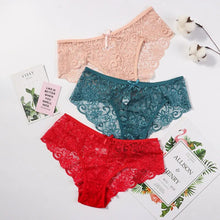 Load image into Gallery viewer, Women's Sexy Lace Panties With Big Size,S-XL 5 Colors High-Crotch Transparent Floral Bow Soft Briefs Underwear Lingerie