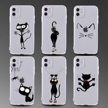 将图片加载到图库查看器,Cute Cartoons Black Cat Transparent Phone Cover For Iphone 14 14promax 14plus 13promax 13 12 11 Shockproof Clear Phone Case Adorable Soft Girls Print Cat Design Clear Cute Flexible Silicone Phone Case