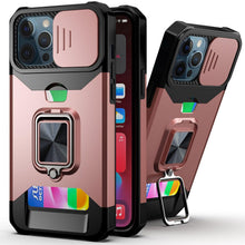 将图片加载到图库查看器,Slide Camera Cover Kickstand Card Wallet Case for iPhone11 X XS 8 Shockproof Protective Phone Case Wallet Case for iPhone With Sliding Camera Case With Kickstand Magnetic Adjustable Ring Holder