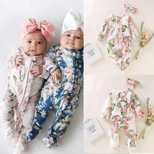 将图片加载到图库查看器,Modern Interesting Luxury Floral Newborn Baby Girl Clothes Infant Baby Girl Footed Full Sleeve Outfit Romper Jumpsuit With Big Bow In Modern Design