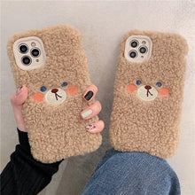 Load image into Gallery viewer, Cute Furry Fluffy Brown Bear Phone Case For iPhone 11 12 13 Pro Max 6 7 8 Plus X XS Max XR SE 2020 Winter Plush Warm Soft Cover Autumn and Winter Shockproof Full Case Cover