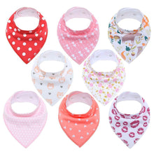 Load image into Gallery viewer, 8PCS/SET Comfortable Colorful 100% Organic Cotton Adjustable Snaps Bandana Saliva Bibs For Baby Boys & Girls Kids
